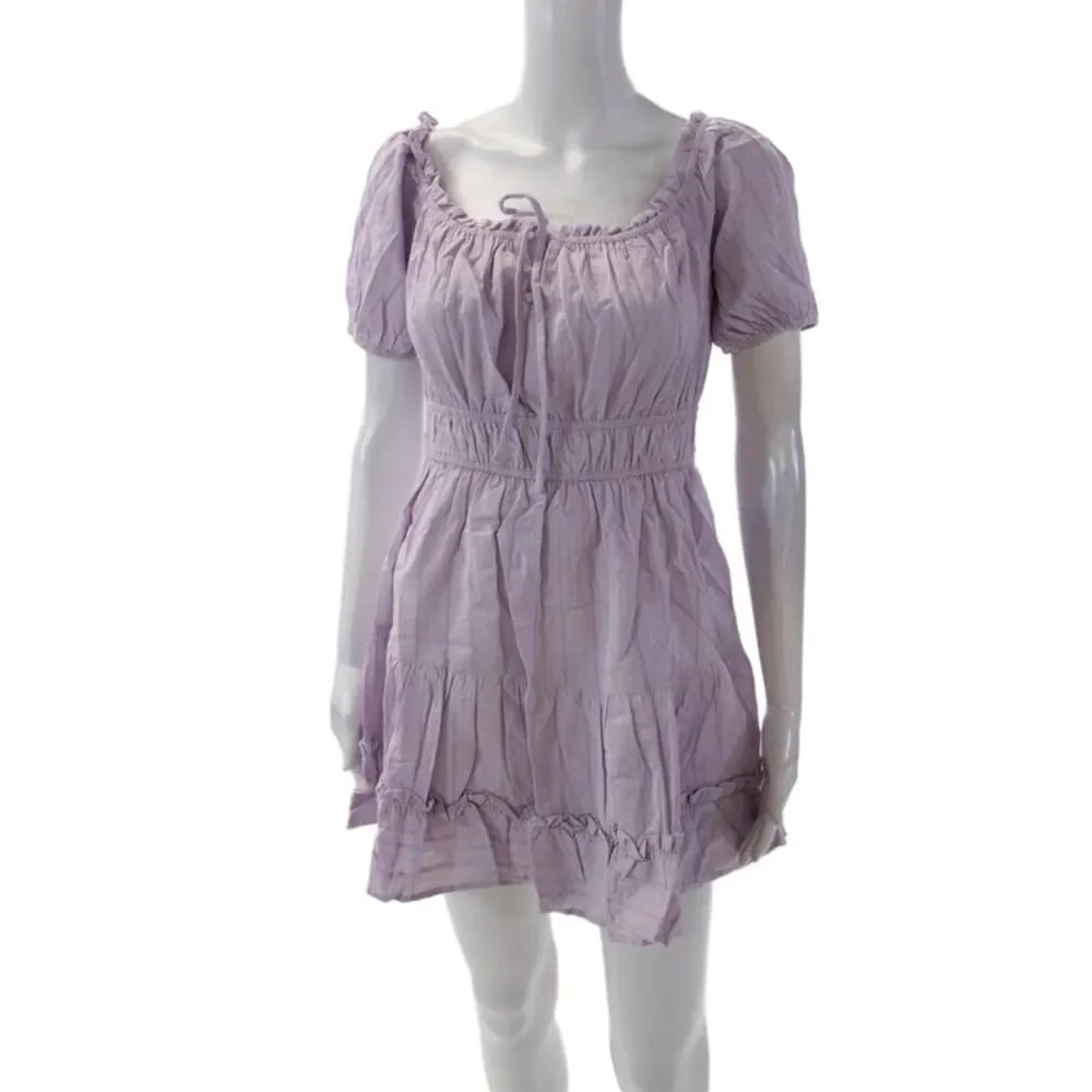 Lost + Wander Womens Cotton Round Neck Short Sleeve Dress Purple Size XS